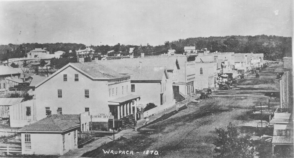 View of the north end of Main Street, Waupaca, in 1870.